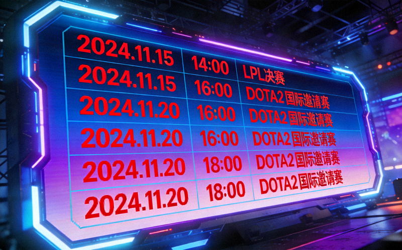 电竞比赛日程表大屏幕显示，标注重要比赛日期